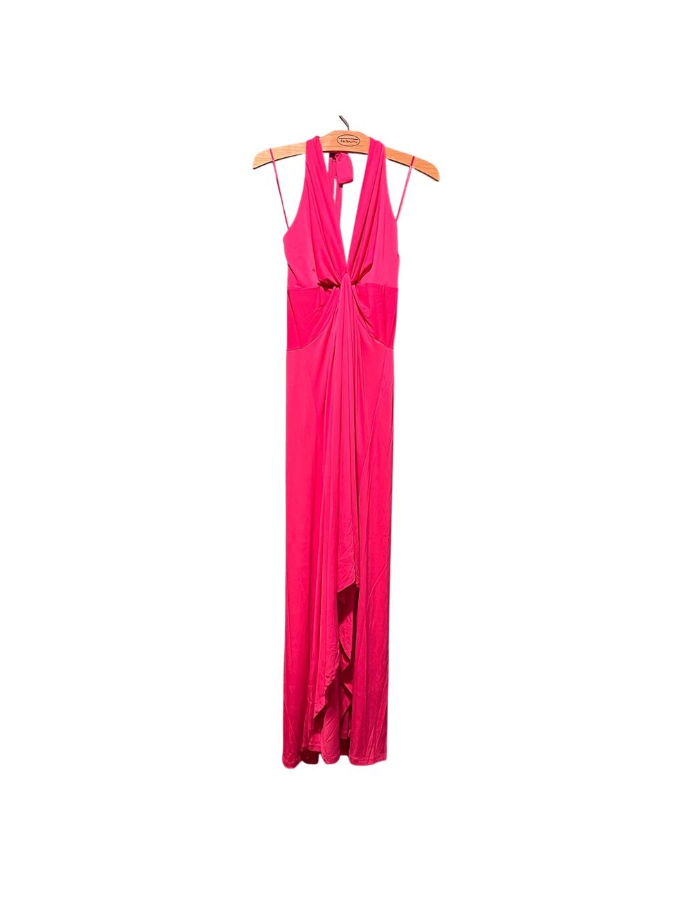 Hot Pink Venus Halter Maxi Dress Medium NWT Twist Front Goddess